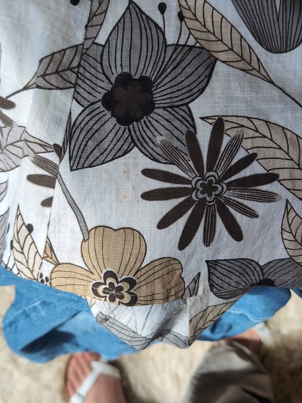 Y2K Floral A-Line Skirt Cream Black Cream Size Small Vintage Cotton Boho Twee - Picture 8 of 10
